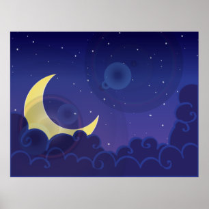 Poster Nuit jour lune minuit bleu