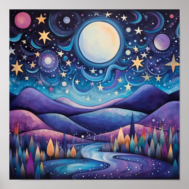 Poster Nuit lunaire Big Moon Paysage (Devant)