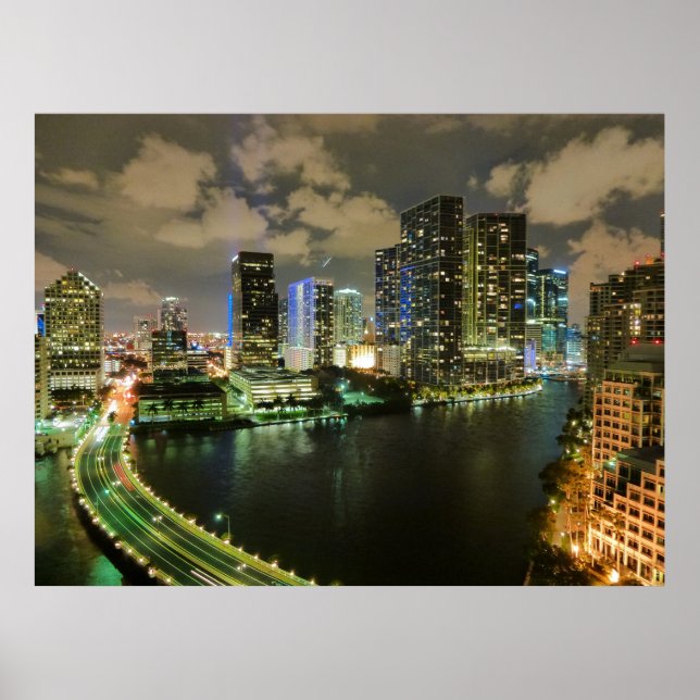 Poster Nuit skyline de Miami (Devant)