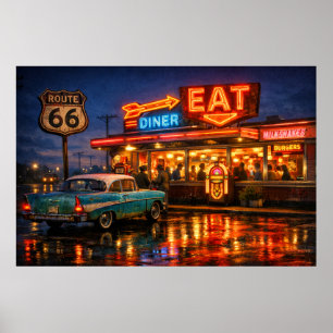 Poster Nuits du diner néon de la route 66