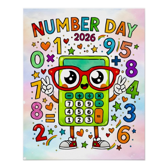 Poster Number Day 2026 Cute Calculator Math Design (Devant)