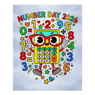 Poster Number Day 2026 Cute Maths Sticker for Kids