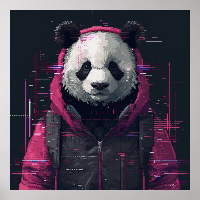 Poster numérique Panda Hacker Pixel Art Avatar (Devant)