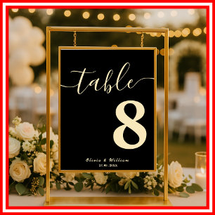 Poster Numéro de table de mariage jaune beurre noir