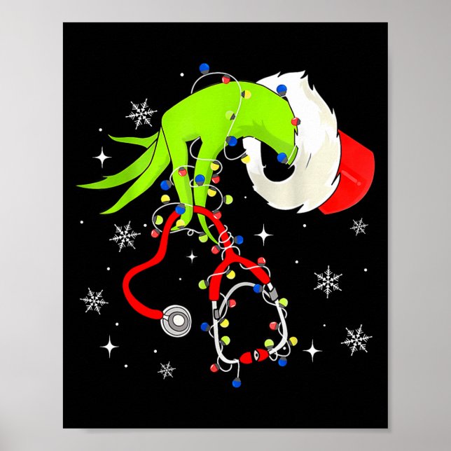 Poster Nurse Christmas Stethoscope Nurses Xmas Pajamas Sa (Devant)