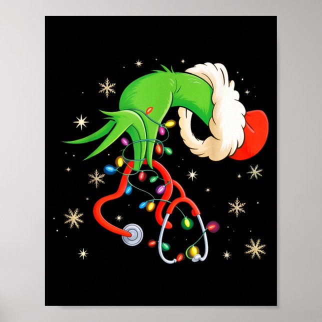 Poster Nurse Christmas Stethoscope Nurses Xmas Santa Wome (Devant)