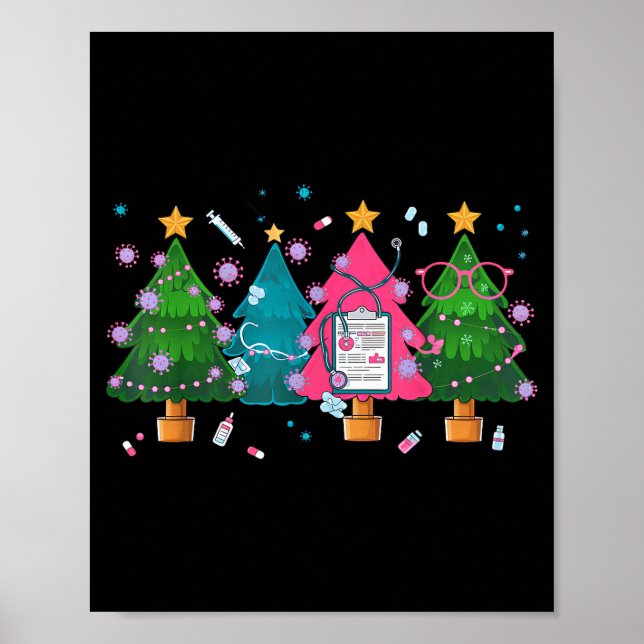 Poster Nurse Christmas Stethoscope Nurses Xmas Scrub Top  (Devant)