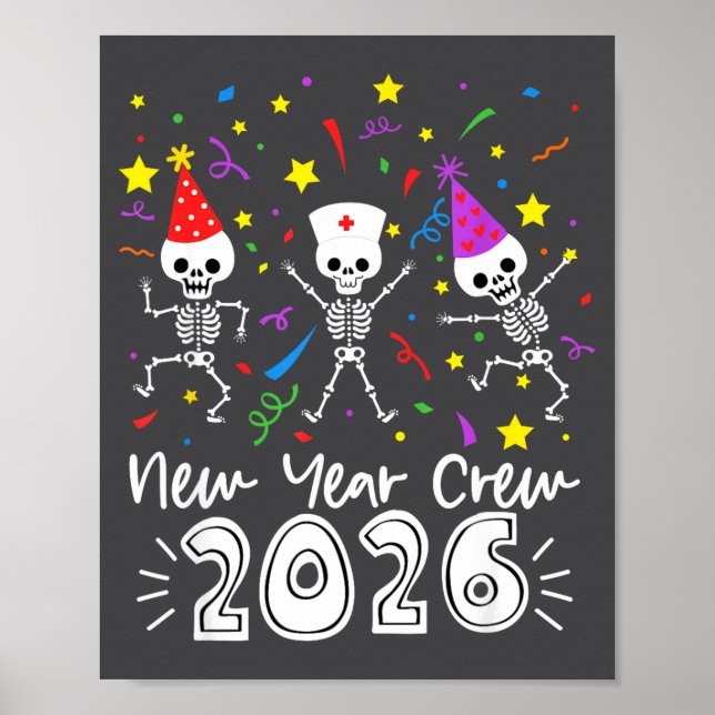 Poster Nurse Dancing Skeleton New Year Crew 2026 Funny Er (Devant)