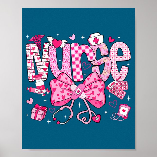Poster Nurse Valentine's Day Heart Stethoscope Er Icu Nic (Devant)
