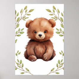 Poster Nurserie Animaux de la Forêt Ours Verdure