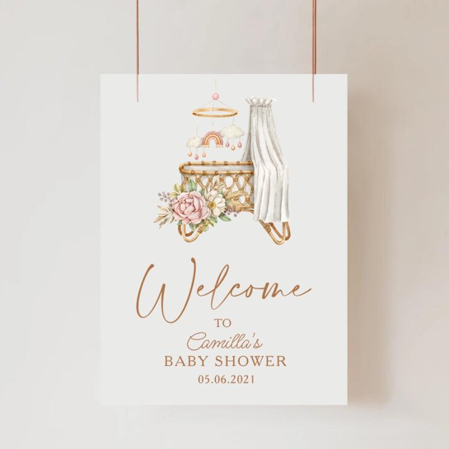 Poster Nurserie Boho Fleurs Couvre Lit Bébé Naissance (Créateur téléchargé)