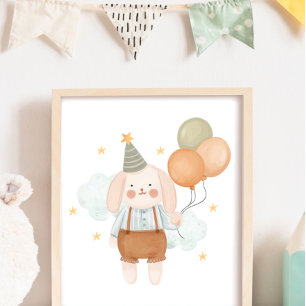Poster Nurserie de bébé mignonne Lapin blanc nuage et éto
