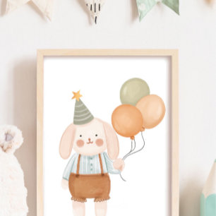 Poster Nurserie de bébé mignonne Lapin rose nuage et étoi