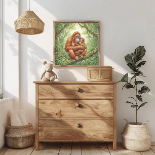Poster Nurserie de Maman Orang-outan et Bébé