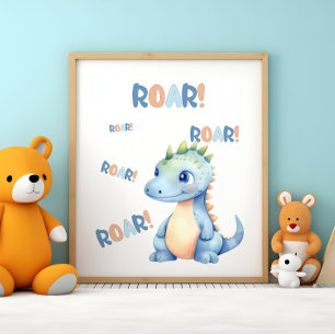 Poster Nurserie dinosaure à l'aquarelle mignonne