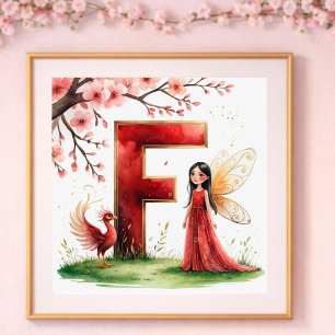 Poster Nurserie Fille Lettre F Fée Florale