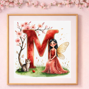 Poster Nurserie Fille Lettre M Fée Florale