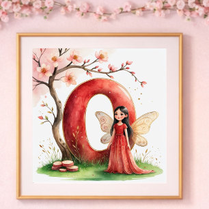 Poster Nurserie Fille Lettre O Fée Florale