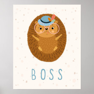 Poster Nurserie moderne scandinave avec un hérisson boss