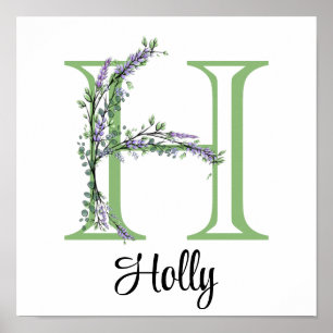 Poster Nurserie Monogramme H Lavande Eucalyptus