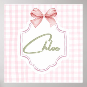 Poster Nurserie personnalisée pour bébé fille avec nœud e