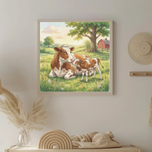 Poster Nurserie Vache Maman et Veau