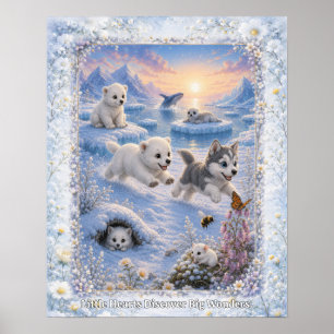 Poster Nursery à l'aquarelle d'animaux bébé arctiques pai
