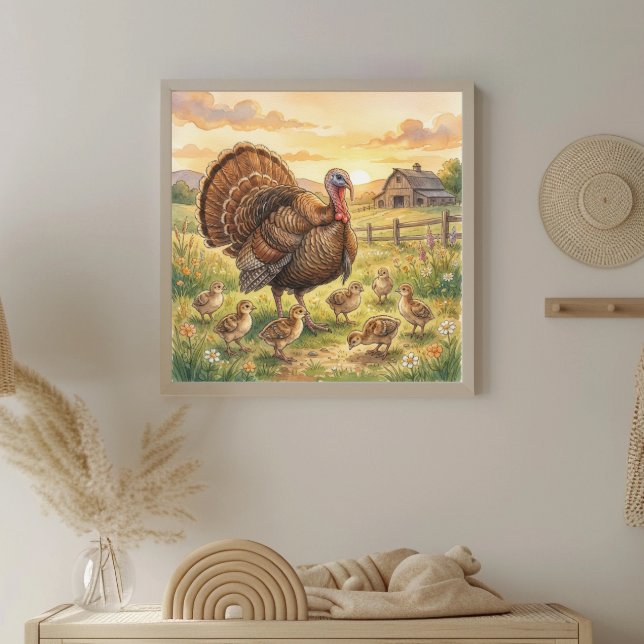 Poster Nursery de dinde maman et dindonneaux (Créateur téléchargé)