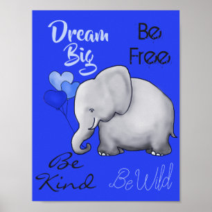 Poster Nursery Éléphant Mignon Rêve Inspirationnel