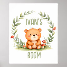 Nursery en bois personnalisé avec ours en aquarell