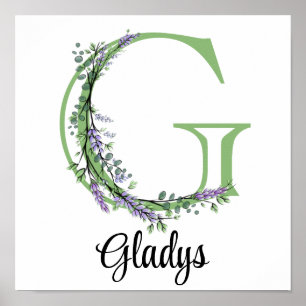 Poster Nursery Monogramme G Lavande Eucalyptus