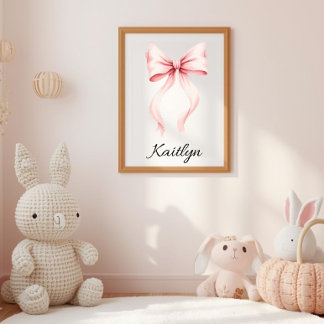 Poster Nursery personnalisé avec un nœud rose aquarelle