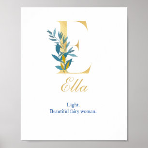 Poster Nursery Print Name, Letter E, Baby girl wall art