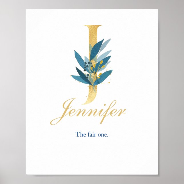 Poster Nursery Print Name, Letter J, Baby girl wall art (Devant)