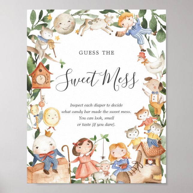 Poster Nursery Rhymes Baby shower Devine The Sweet Mess (Devant)