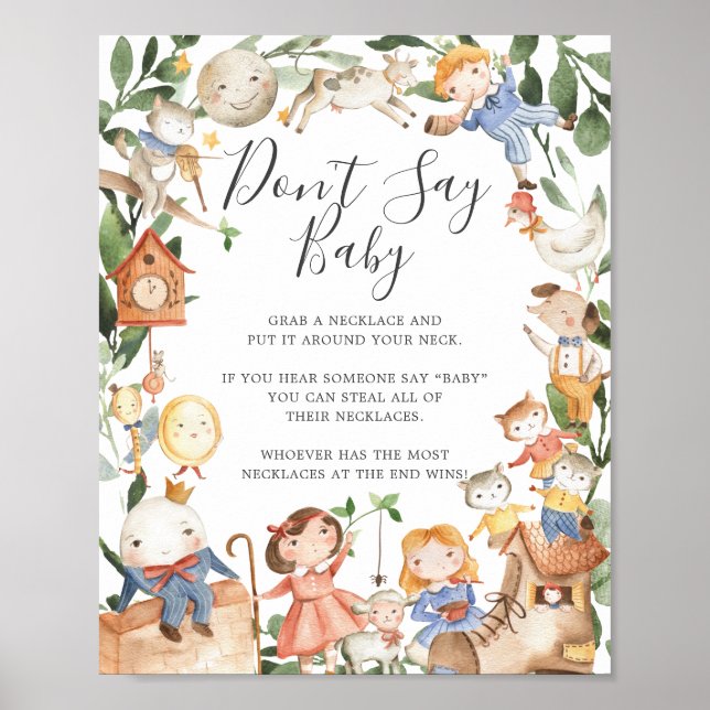 Poster Nursery Rhymes Baby shower Ne pas dire Baby Sign (Devant)