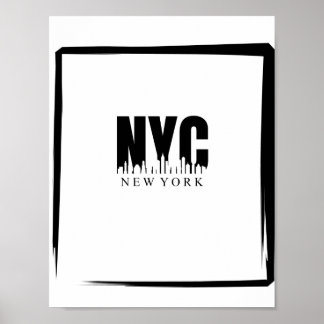 Poster NYC en noir et blanc avec Skyline et bordure