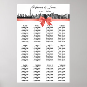 Poster NYC large Skyline Etted BW Coral Bow