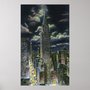 Poster NYC, nouveau bâtiment de YorkChrysler la nuit # 1