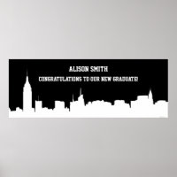 NYC Skyline Silhouette Graduation Party Banner Wha