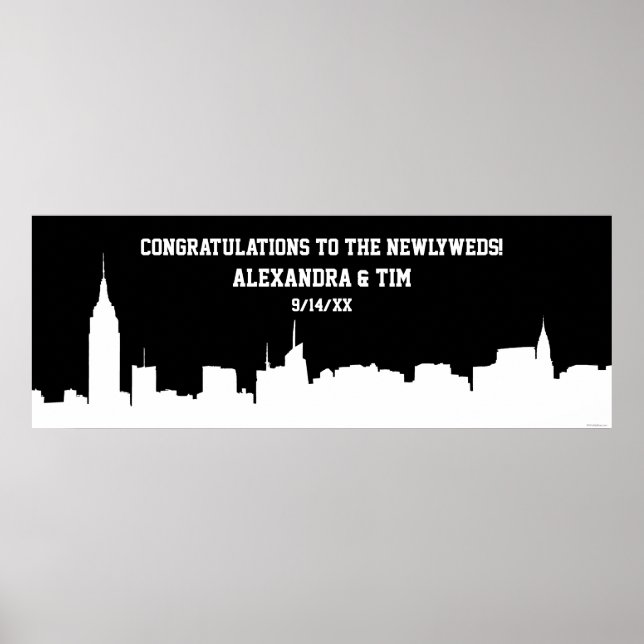 Poster NYC Skyline Silhouette Wedding Party Banner Wht (Devant)