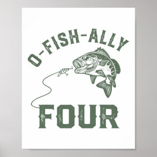 Poster O-fish-ally Four Birthday Decorations 4th Birthday