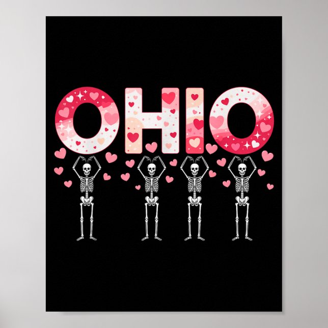 Poster O-h-i-o Funny Skeletons Ohio In Midwestern Valenti (Devant)