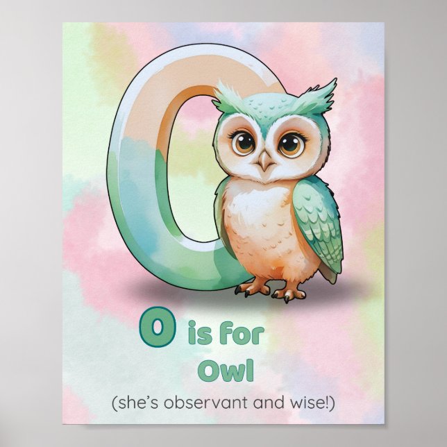Poster O is for Owl – Nursery Alphabet Art Print (Devant)