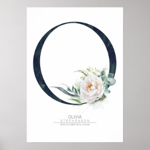 Poster O Lettre Monogramme Fleurs blanches et verdure