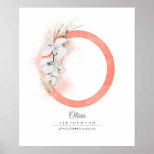 Poster O Lettre Monogramme Orchidées blanches et laiton d