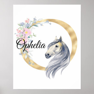Poster O lettre nom personnalisé monogramme avec cheval