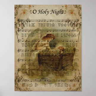 Poster Ô Nuit Sainte, Noël Vintage