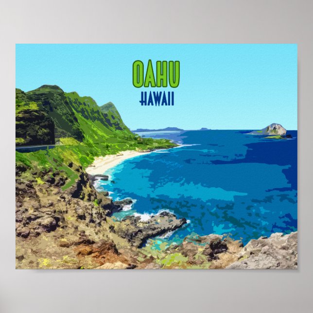 Poster Oahu Hawaii Beach Vintage (Devant)