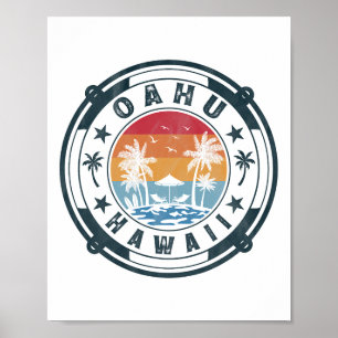 Poster Oahu Hawaii Plage Vacances d'été Coucher de soleil